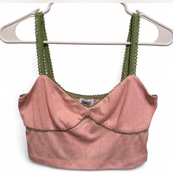 Princess Polly Tops - Princess Polly Pink and Green Lace Trim Cami Crop Top